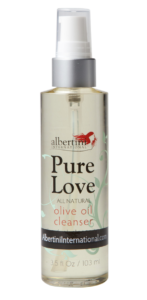 A bottle of pure love olive oil cleanser.
