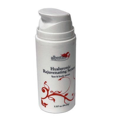A bottle of moisturizing lotion with red swirls.
